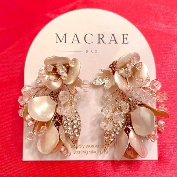 Brand New MacRae & Co. Dripping Floral Cluster Post Earrings Pale Gold Sparkly - Picture 1 of 14